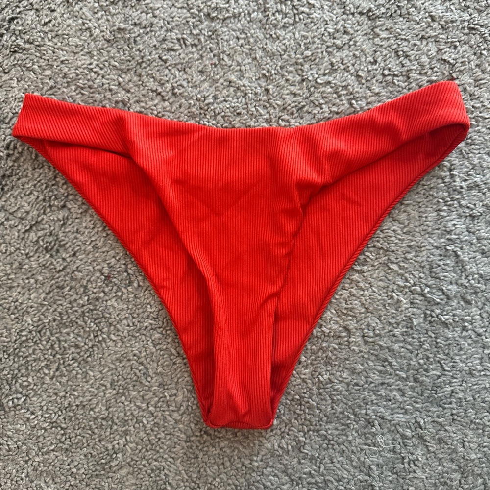 Vibrant Red Ribbed Bikini Bottom